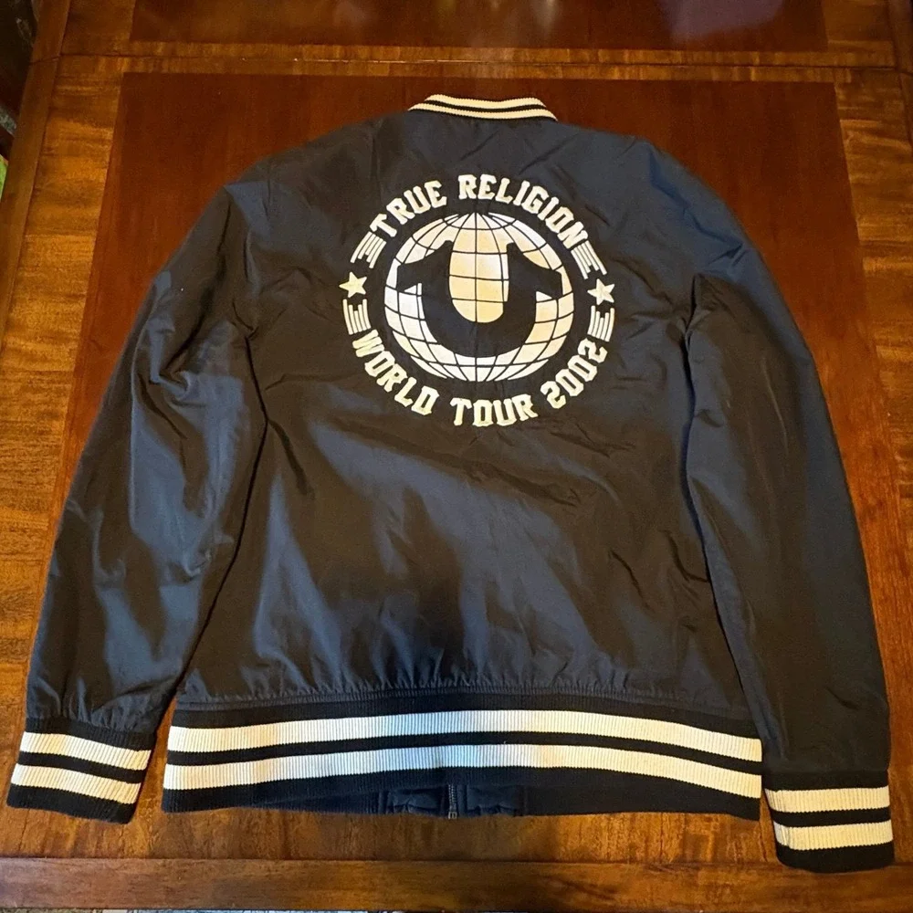 True Religion World Tour Varsity‎ Bomber Jacket Black Full Zip XL